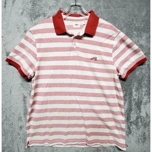 NEW Mens X-Large LEVIS Shirt Red White Striped Polo Casual Logo Cotton 224030026